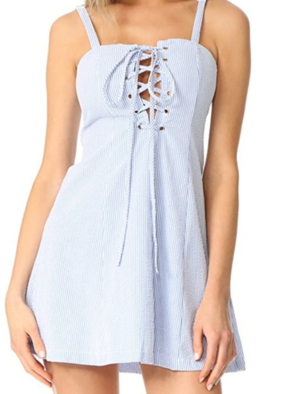 NWOT STAUD X Solid & Striped 100% Cotton Mini Lace-Up Dress - XS - Seersucker